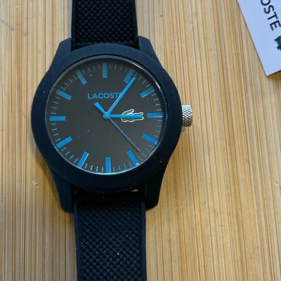 Lacoste Watch With 43mm Black Face & Black Silicone Band